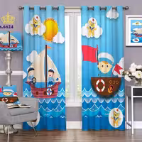 پرده اتاق کودک دو قواره پانچ طرح ملوانی کد S6624