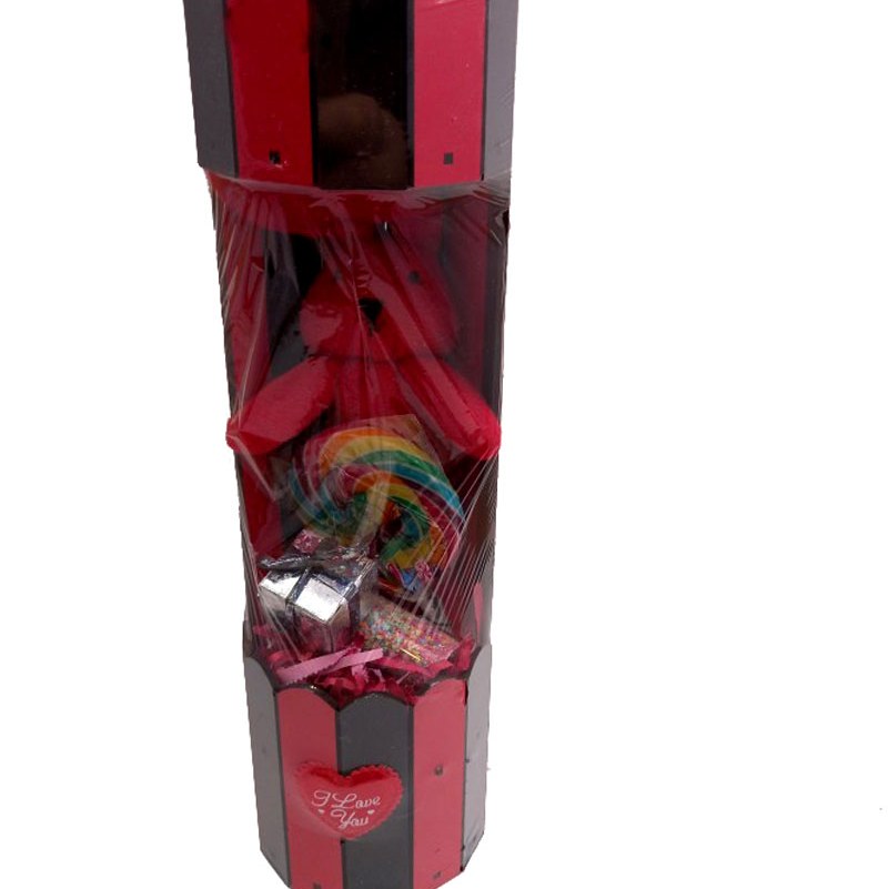 باکس ولنتاین زیبا با عروسک خرگوش به شکل استوانه ای 30 سانتی