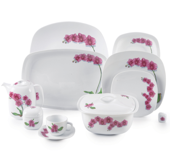سرویس 98 پارچه چینی زرین سری کواترو مدل ارکیده درجه عالی zarin Orchide 98 pcs
