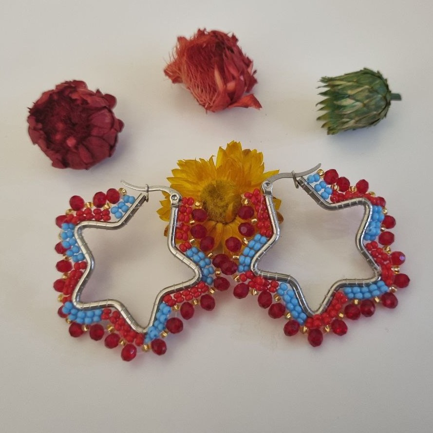 گوشواره ستاره ای منجوقی استیل