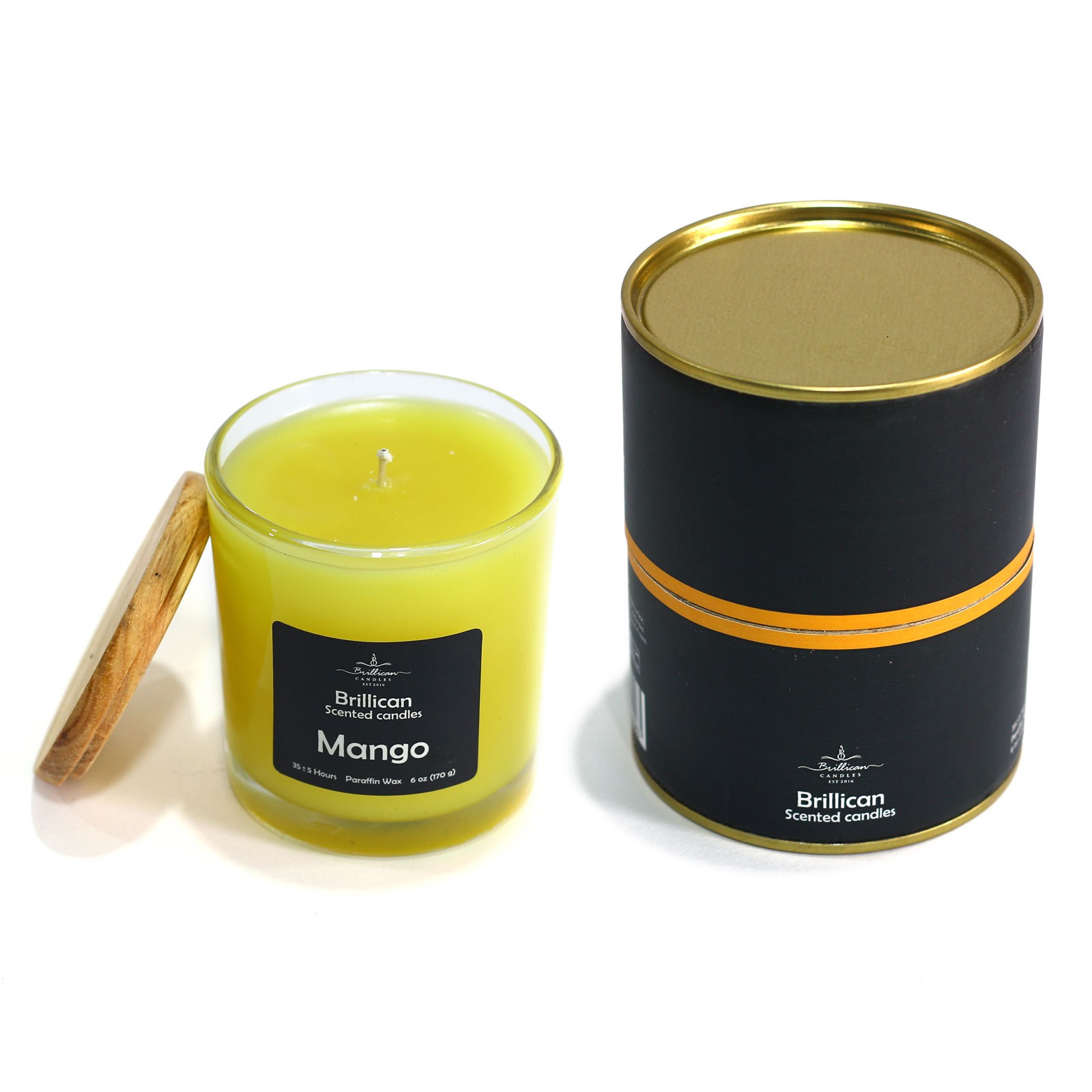 شمع جار عطری شیشه ای با درب چوبی - رایحه انبه