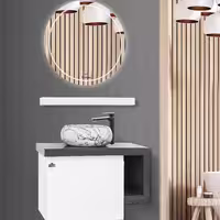 روشویی کابینتی رایان سفید با سنگ طبیعی سایمون همراه آینه باکس