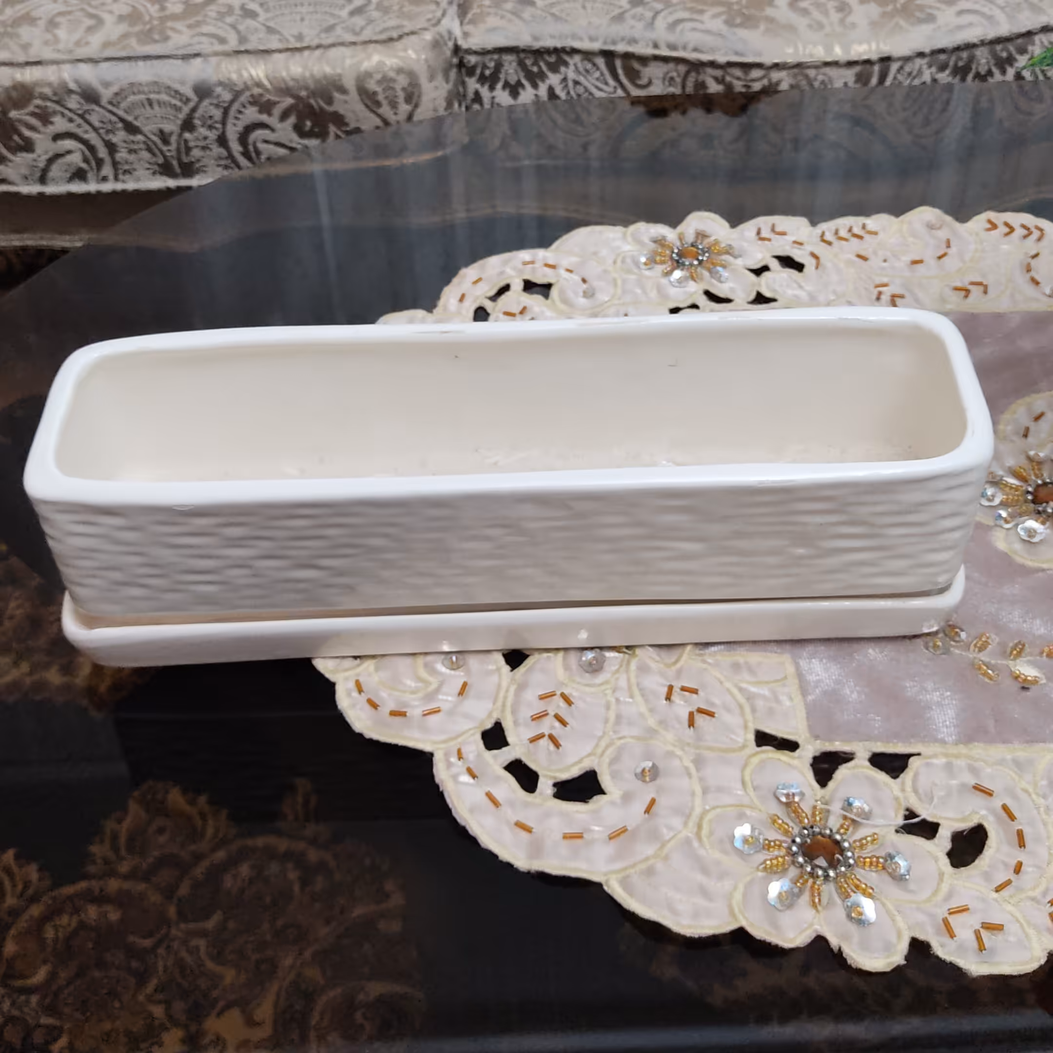 گلدان سرامیکی مستطیلی با زیره طرح آجری