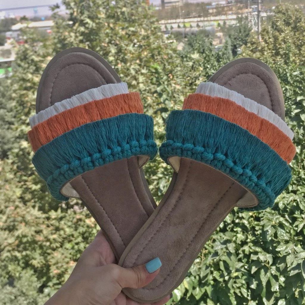 صندل مکرومه نارنجی و سبز