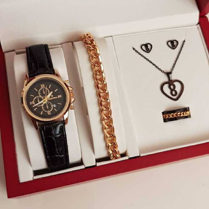 ست ساعت و اکسسوری کامل دخترونه و زنونه رنگ ثابت کیفیت عالی مدل قلب و بینهایت
