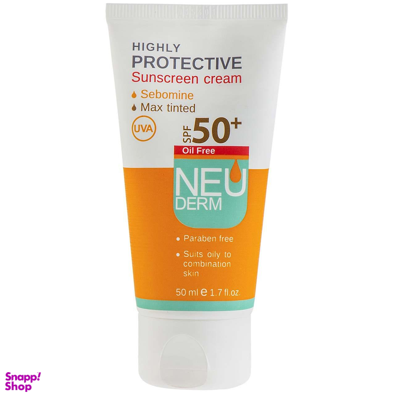 کرم ضد آفتاب فاقد چربی نیودرم (Neuderm) مدل Highly Protective Max Tinted SPF50 حجم 50 میلیلیتر