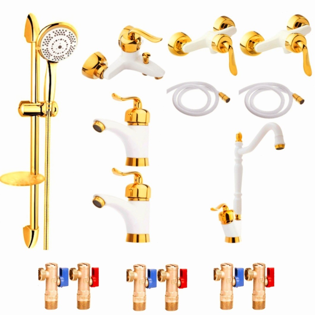 ست شیرالات رز مدل بیزانس مکس مجموعه 15 عددی رنگ سفید طلایی کاتریج بزرگ پرفشار