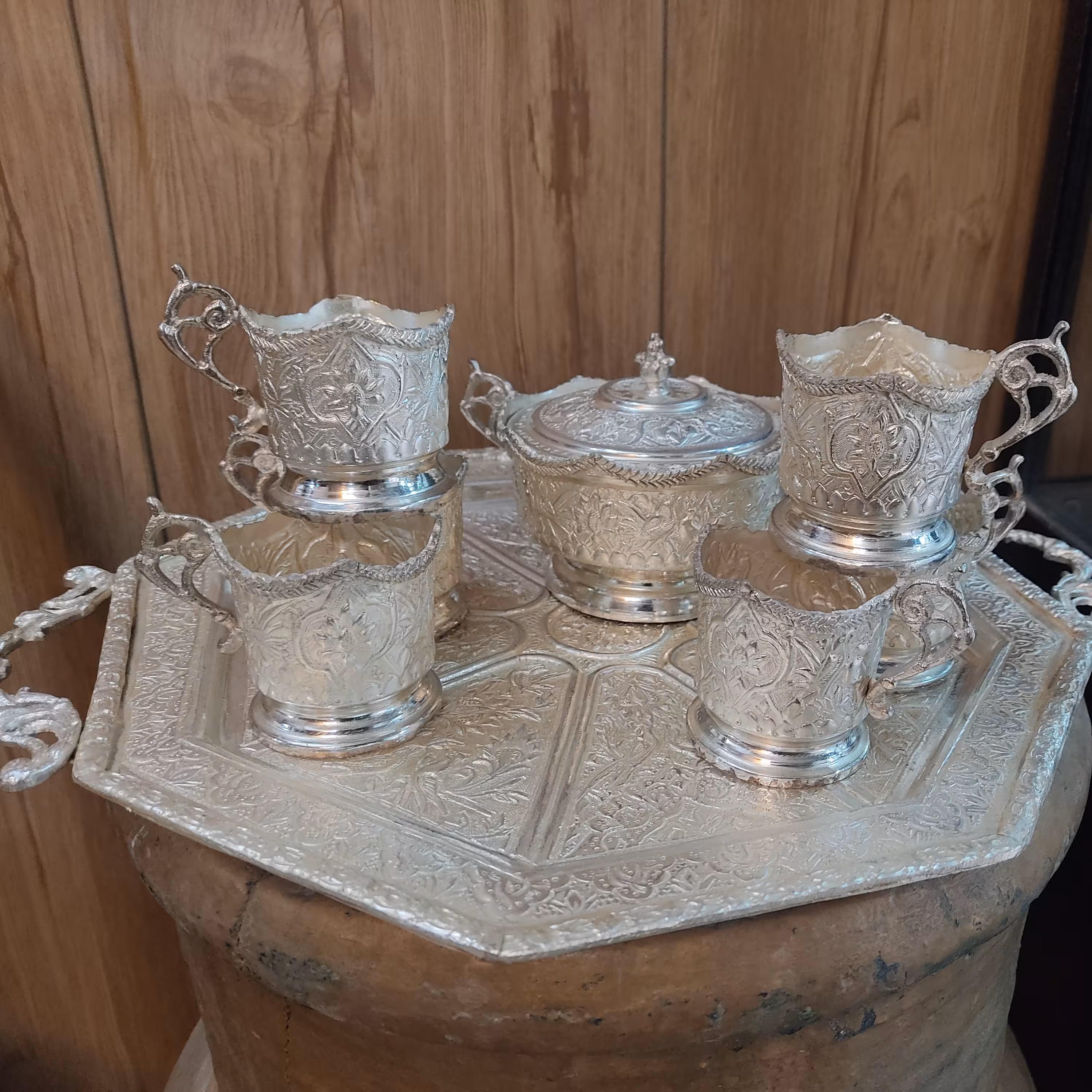 ست پذیرایی چایی خوری و قندان و سینی با آبکاری نقره