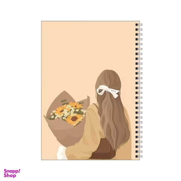 دفتر مشق 100 برگ بامبیلیپ طرح دختر و دسته گل آفتابگردان کد 5607387