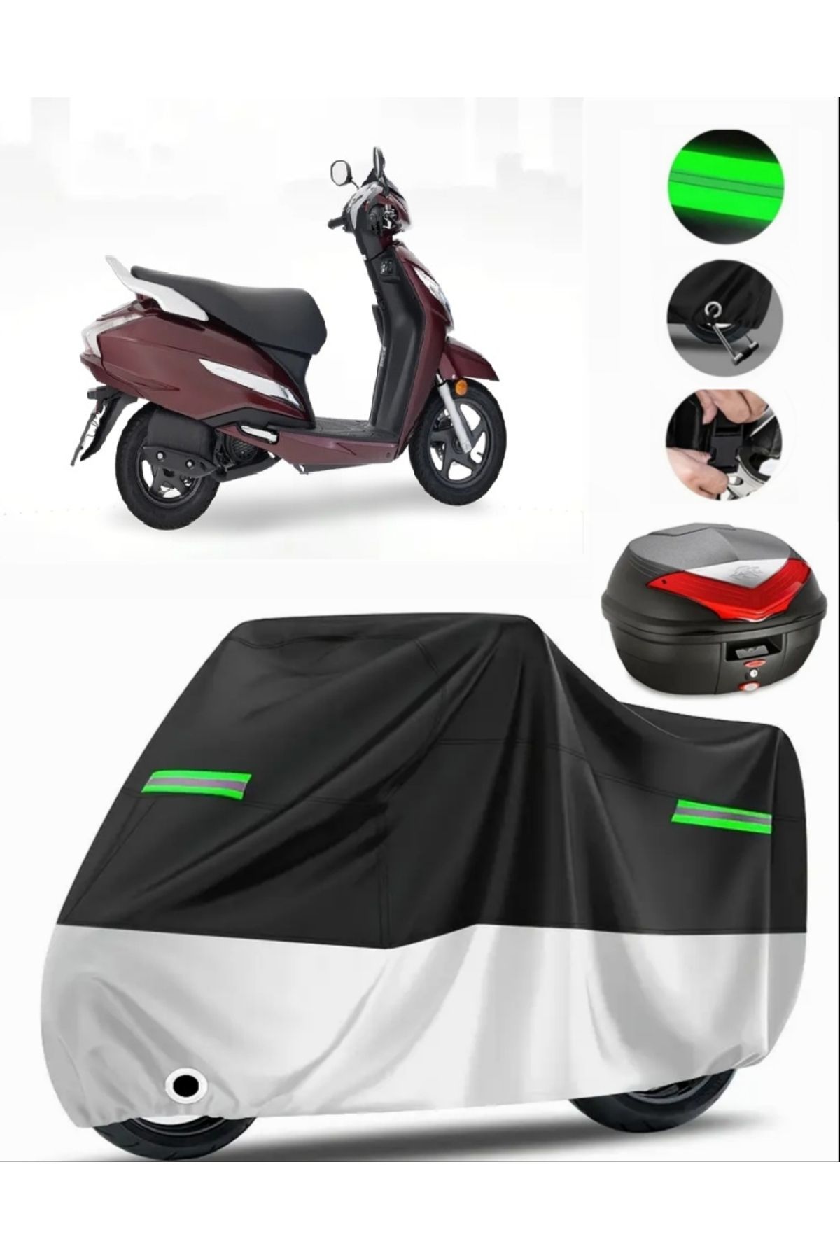 چادر موتورسیکلت خاکستری HONDA ACTAVA 125 کیسه عقب سازگار با موتور سیکلت پریمیوم قفل سیاه گری MotoEn