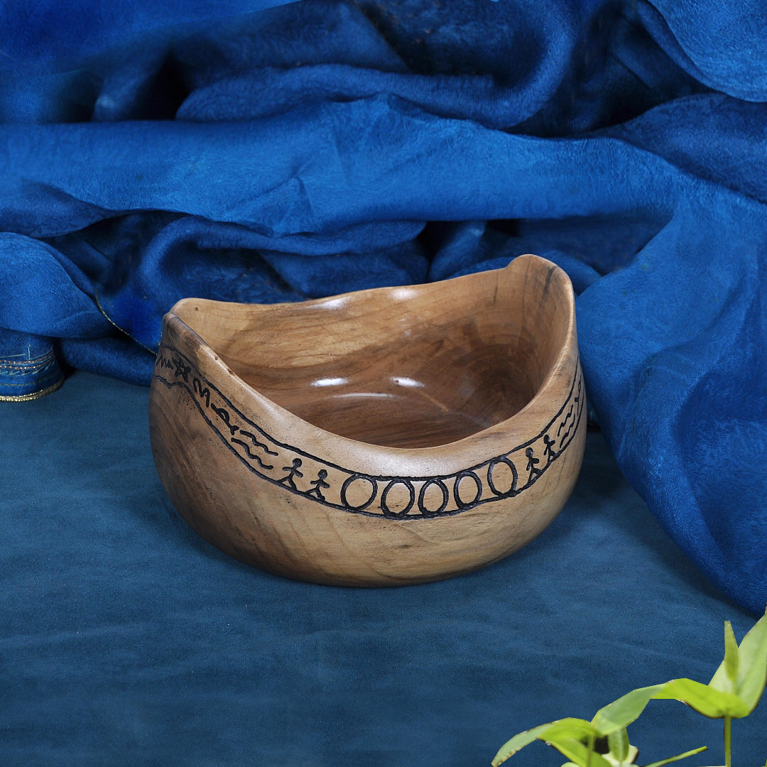 کاسه چوبی دست ساز طرح خط میخی