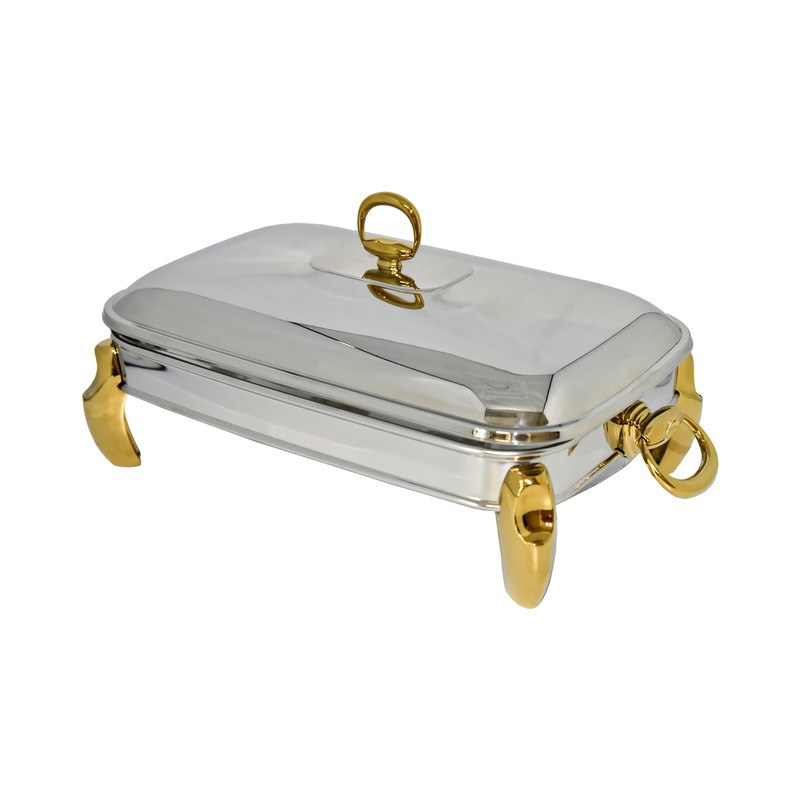 ظرف سوفله رامیسا سایز بزرگ رنگ نقره ای پایه طلایی