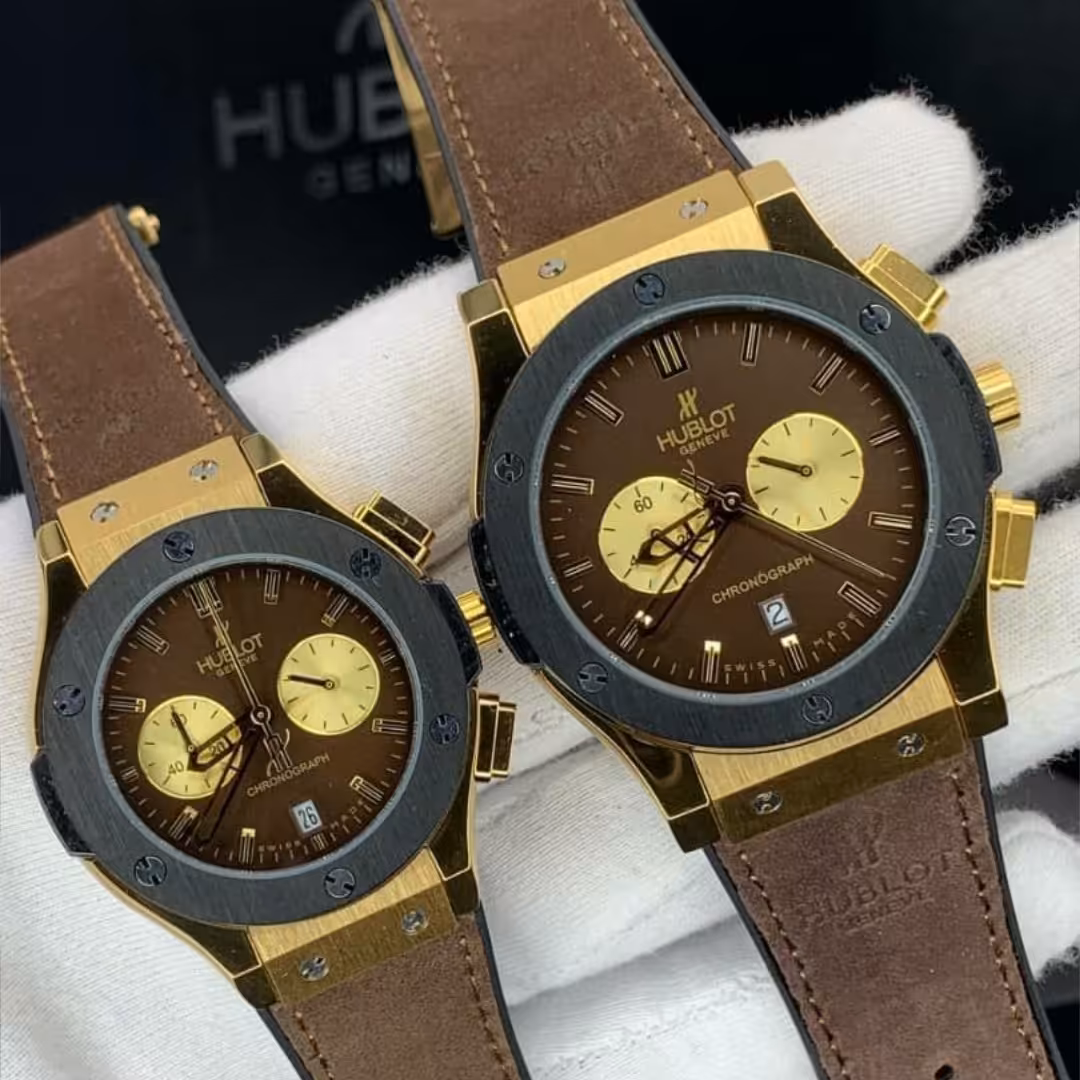 ساعت مچی   هابلوت HUBLOT  ست مردانه و زنانه و تکی موتور اصلی کرنوگراف 3 موتوره فعال  در رنگ بندی مختلف ساعت عبدی 