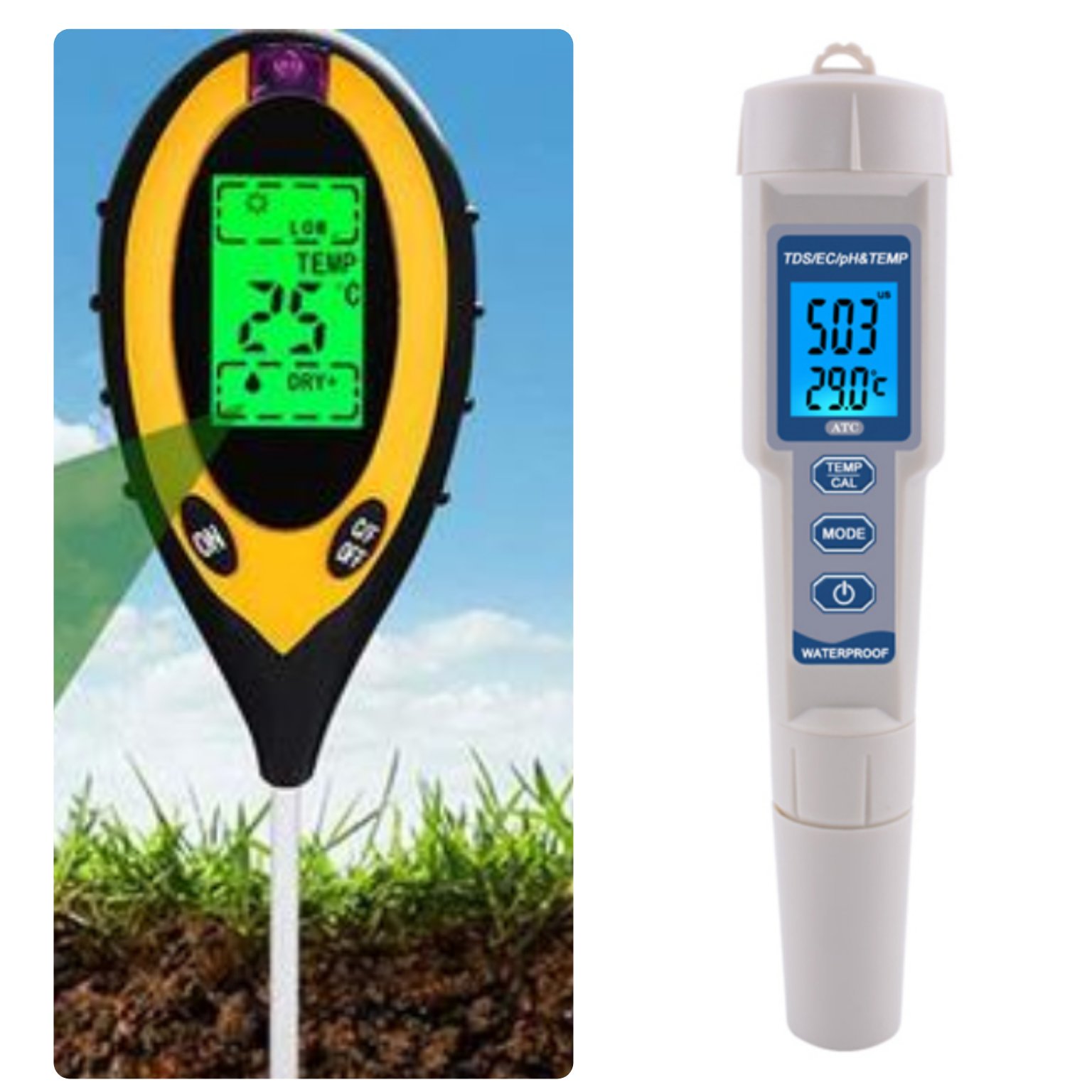 پی اچ متر آب 4 و خاک 4 کاره دو عددی با بافر 4 و 7 و محلول kcl