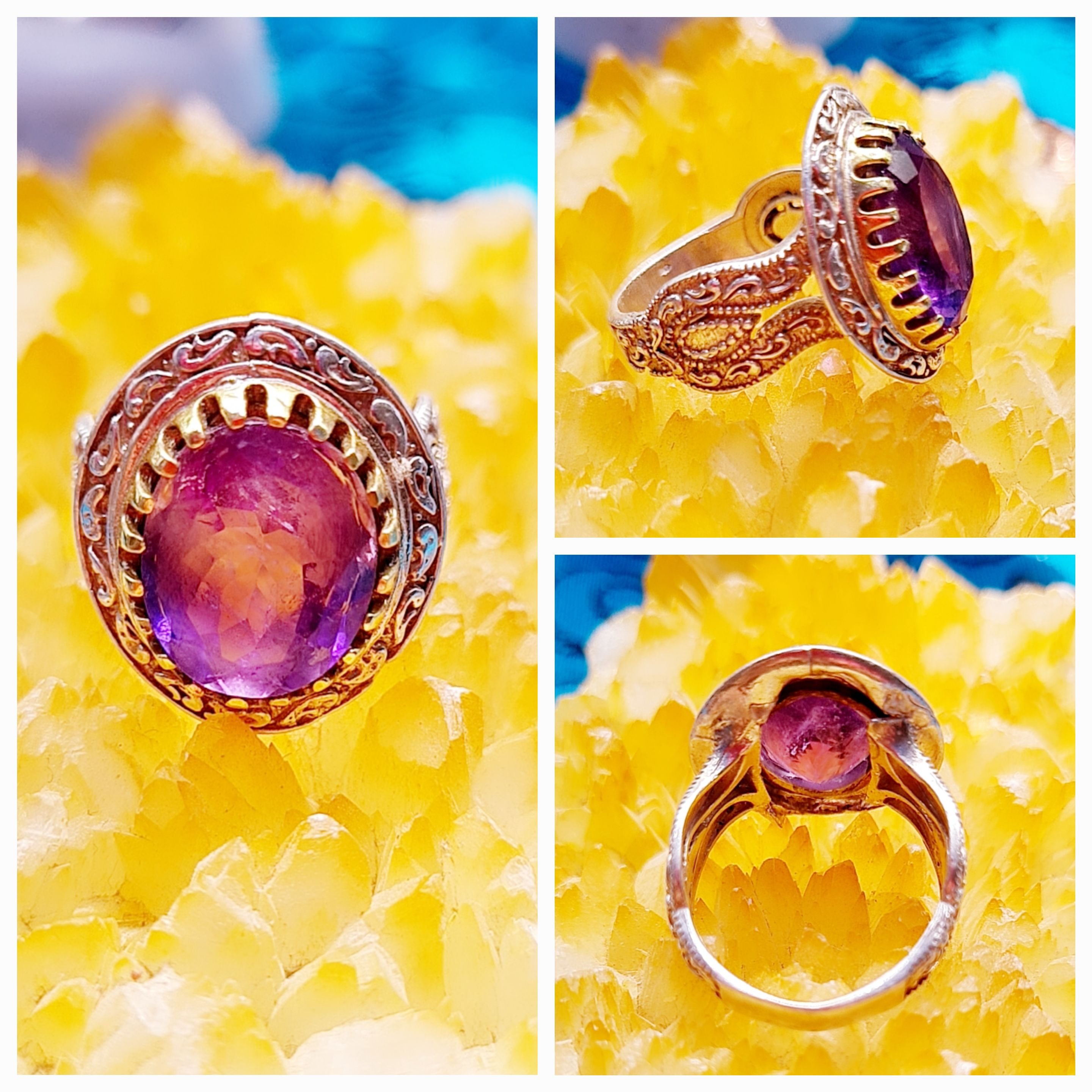 انگشتر نقره عیار 925 سنگ آماتیست کاملا طبیعی تراش جواهری