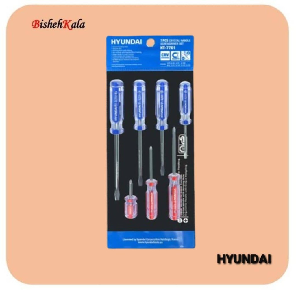 ست پیچ گوشتی دسته کریستالی هیوندای HYUNDAI مدل HT-7701