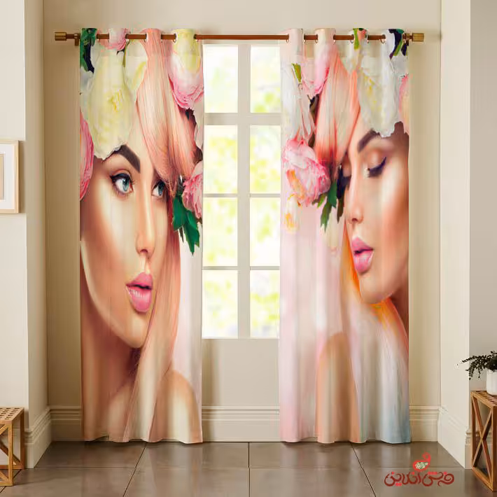 پرده 2عددی مدرن طرح چهره تاج گلدار کد 2710