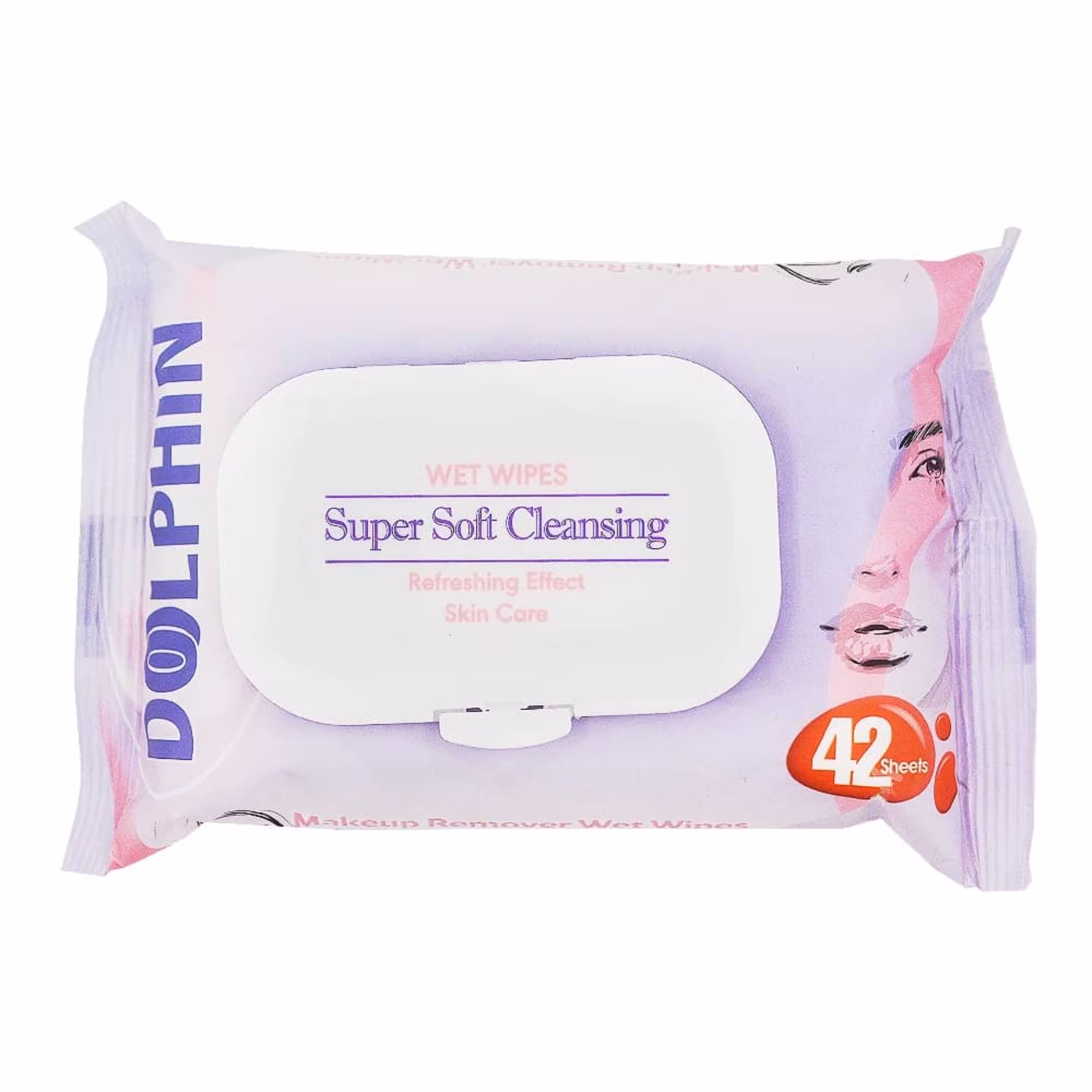دستمال مرطوب پاک کننده ی آرایش دلفین بسته 42 عددی