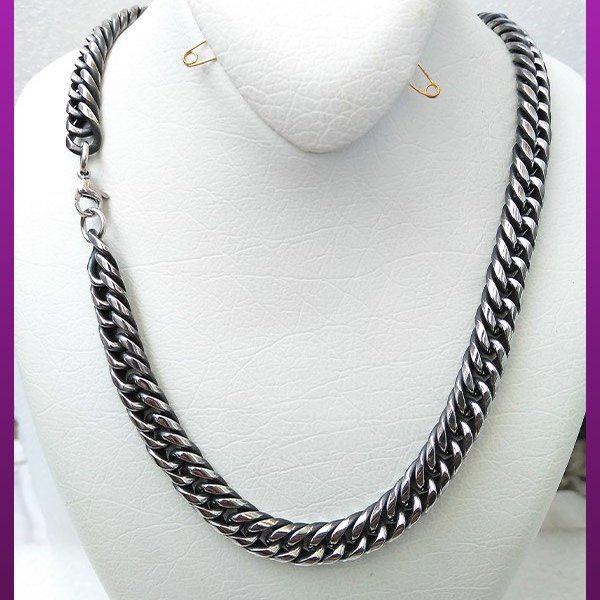 زنجیر کارتیه پیوسته سیاه قلم نقره ای استیل