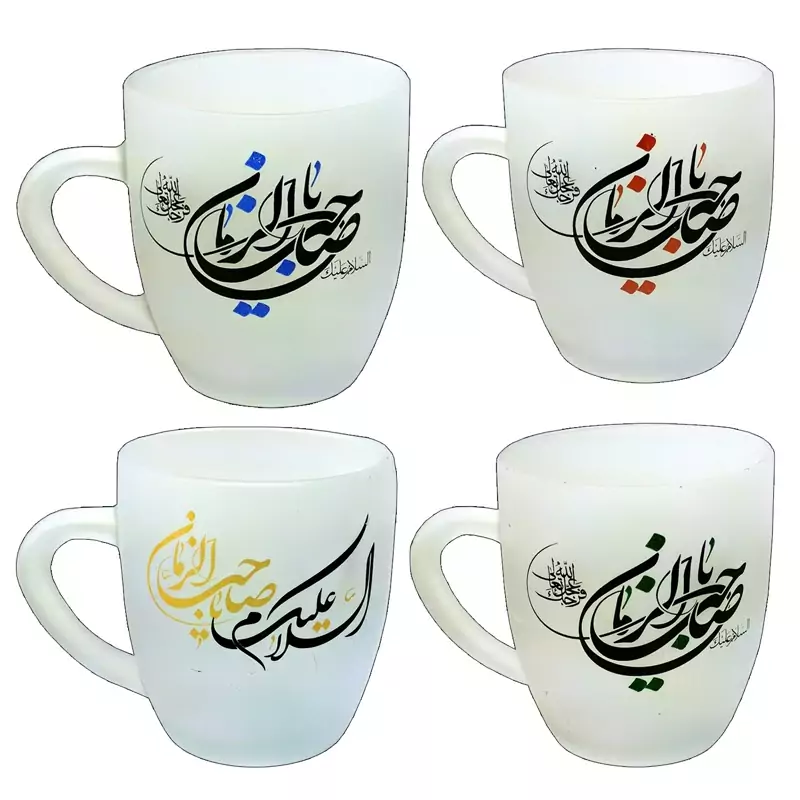 102753-لیوان شیشه ای مذهبی دسته دار مات السلام علیک یا صاحب الزمان-در 4 رنگ(قرمز-طلایی-سبز-آبی)