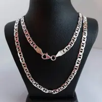 گردنبند(زنجیر )نقره عالی مدل شانل (تی) 55سانتی به صورت باز(کار ترک)زنانه مردانه