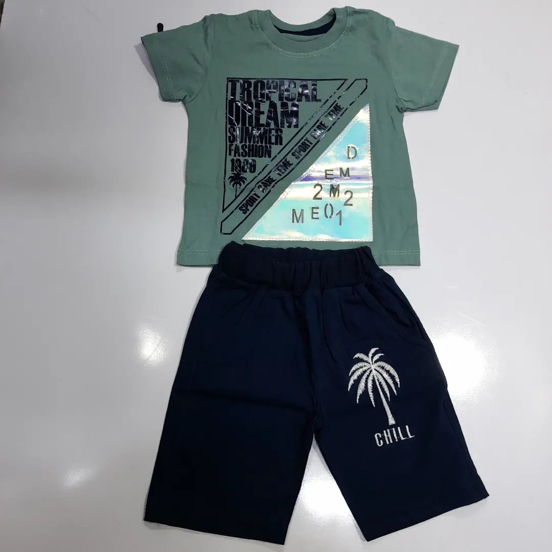 تیشرت شلوارک پسرانه مدل نخل و حروف 