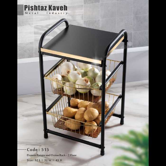 جاپیازی دوطبقه مدل کشویی چوبی رنگ ترکیبی مشکی طلایی جاسیبزمینی پیازی کاوه