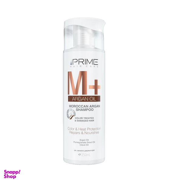 شامپو تقویت کننده و مغذی پریم مدل M+ Argan Oil مناسب موهای رنگ شده حجم 250 میلی لیتر