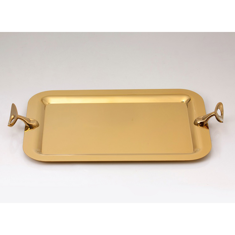 سینی مستطیل کوچک تک استیل مدل لوپ (طلایی براق)