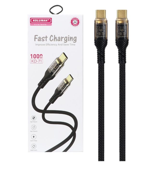 کابل شارژ فست تایپ سی به تایپ سی کلومن مدل KD-71