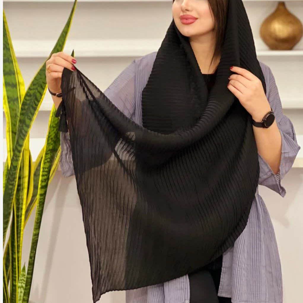 شال نخی پلیسه دار مشکی جنس خوب و خنک  با دوام عالی