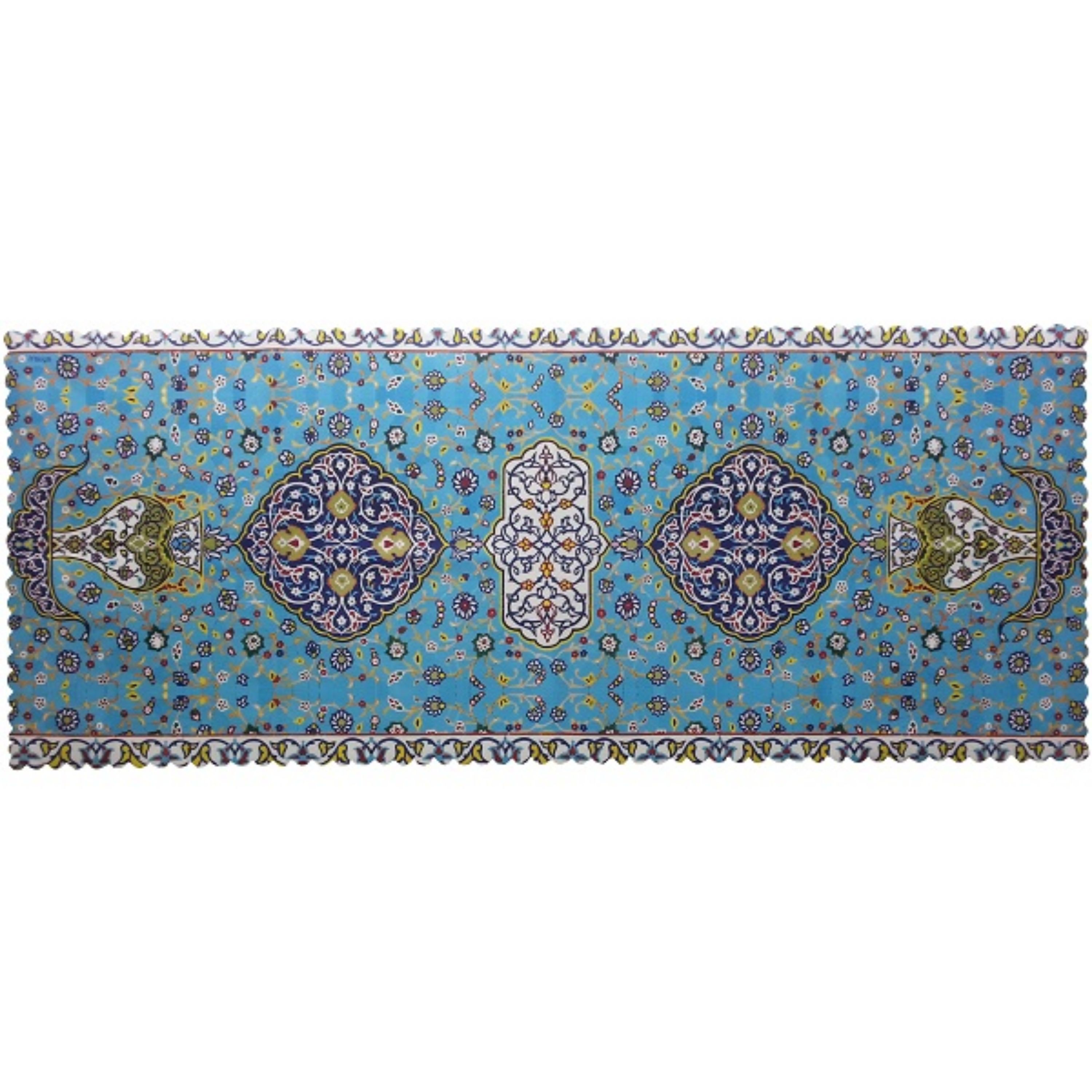 رومیزی مخمل کوبیده جنس و رنگ عالی کد MAKHMOS21  طرح کاشی  رنگ آبی  بدون آستر