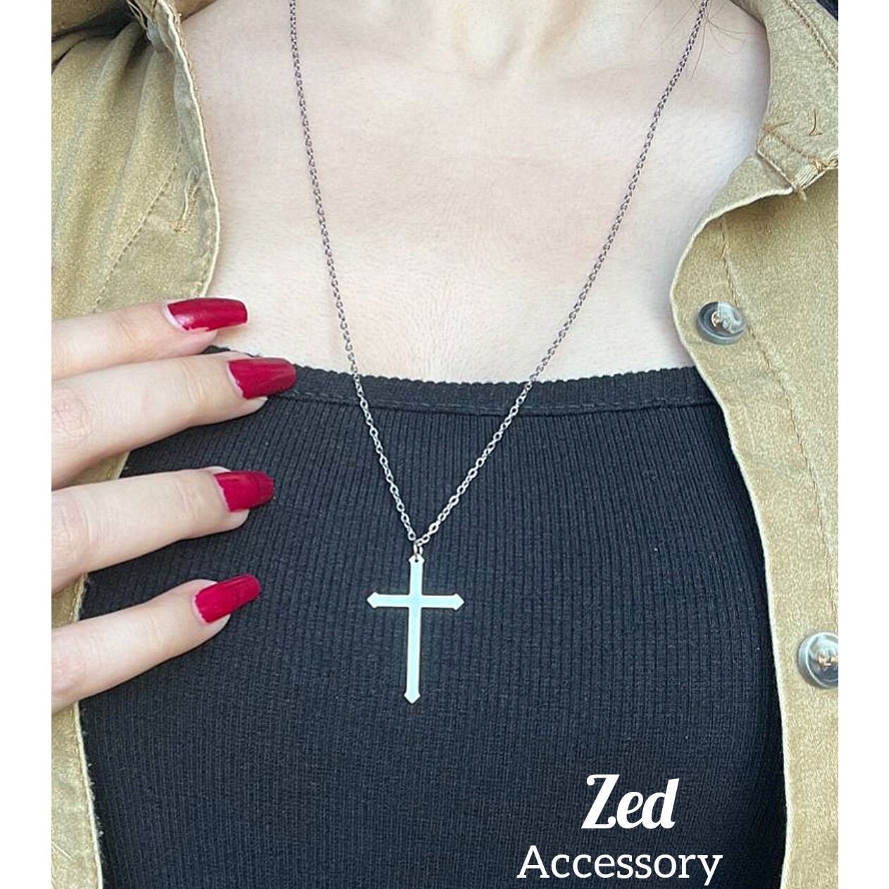 گردنبند صلیب استیل دخترانه و پسرانه اسپرت رنگ ثابت 