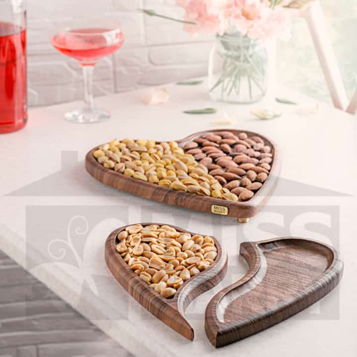 قلب چوبی 2قلو رنگ عسلی پایه دار مخصوص پذیرایی 