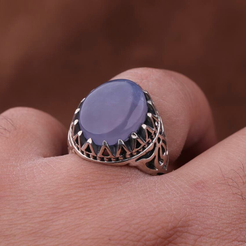 انگشتر عقیق کبود یمنی معدنی و فاخر اصل ( انگشتر نقره مردانه )