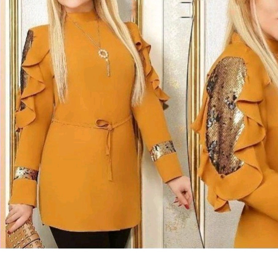 تونیک آستین پولکی خردلی