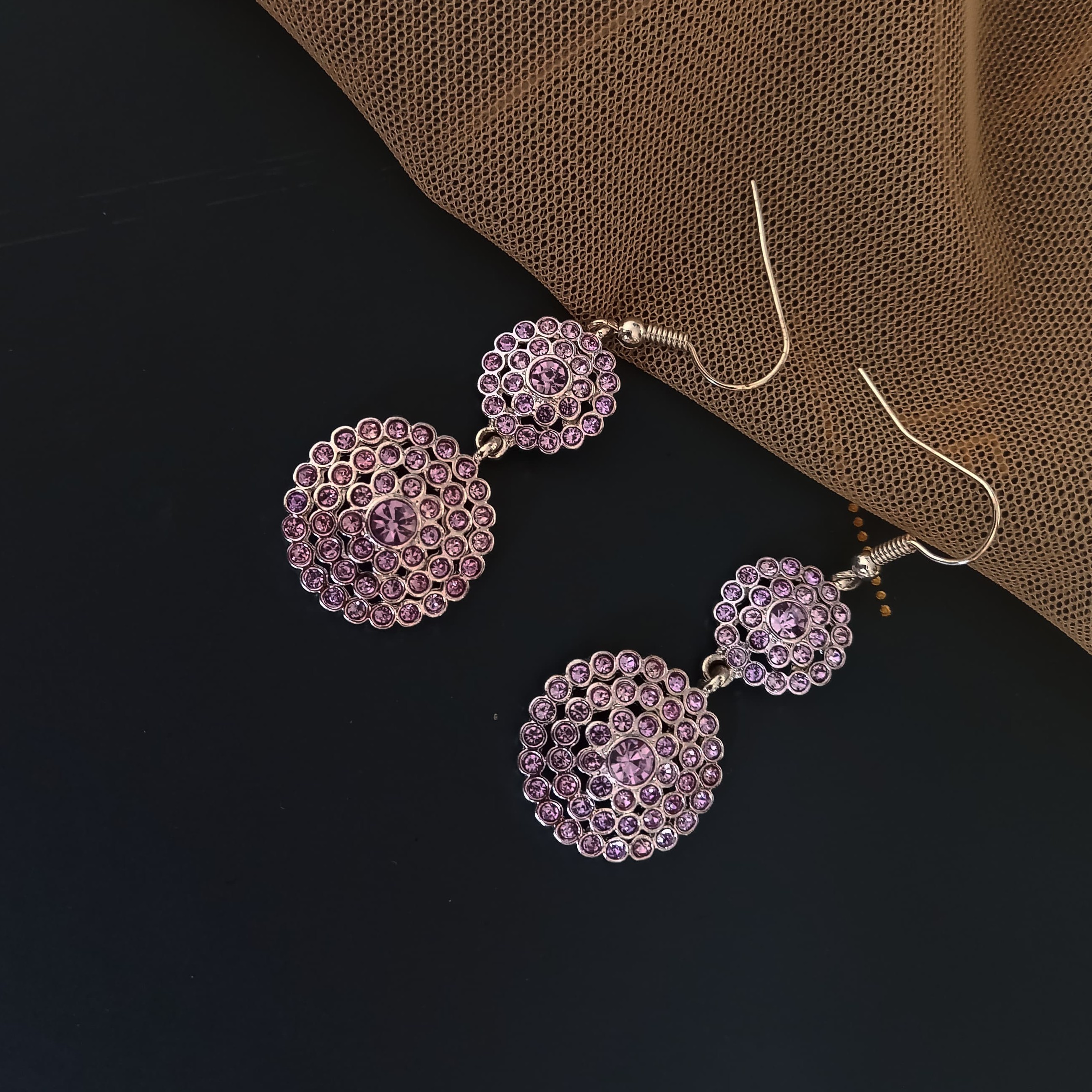 گوشواره سواروسکی تمام نگین رنگ گلبهی 