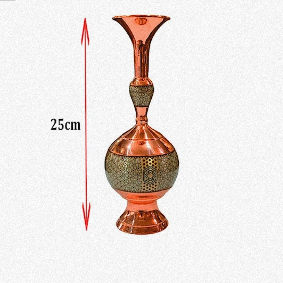 گلدان گیلاسی مس و خاتم ممتاز اعلا در ارتفاع 25 سانتیمتر 