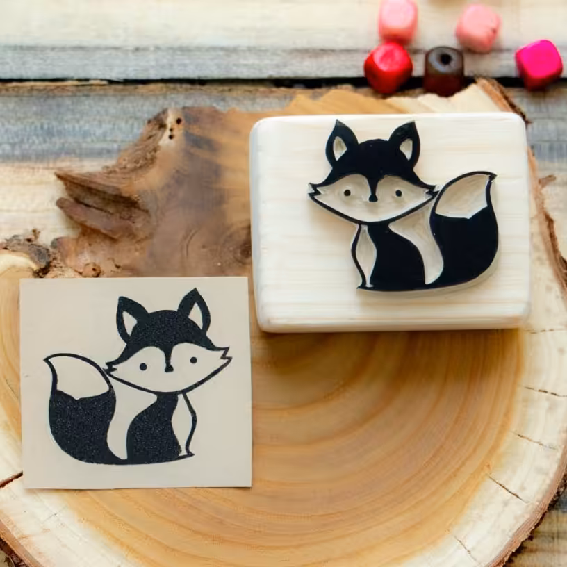 مهر دست ساز لینو طرح روباه (پایه چوب روسی)