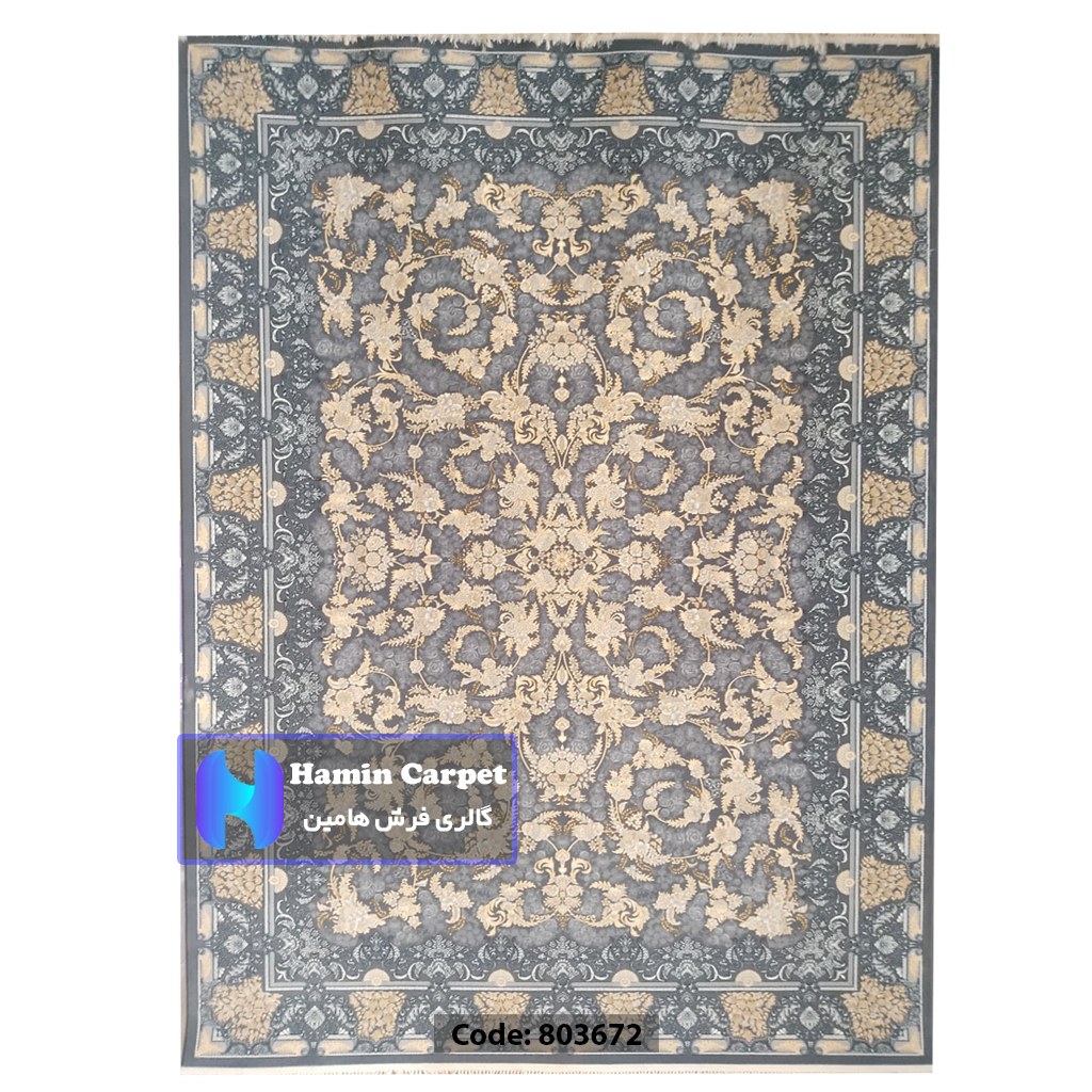 فرش 12 متری 700شانه تراکم 2550 نخ آکلریک رنگ زمینه متالیک طلاکوب کد AR803672
