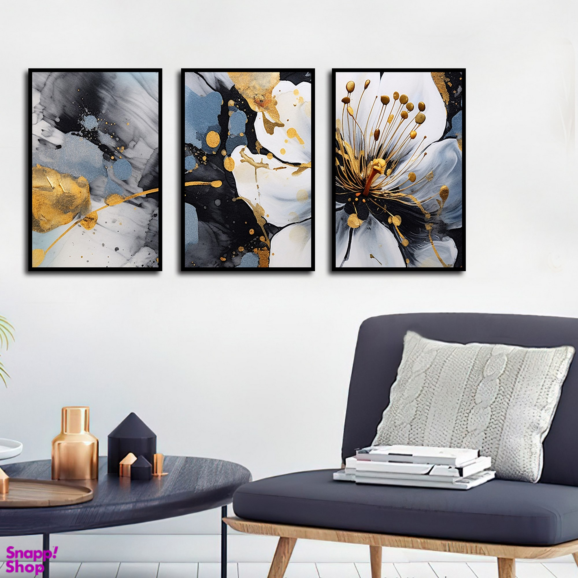 تابلو بکلیت طرح نقاشی مدرن گل مدل B-1598 مجموعه 3 عددی