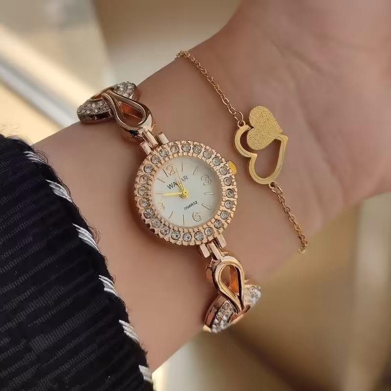 ست دستبند و ساعت مچی زنانه والار نگینی Walar
