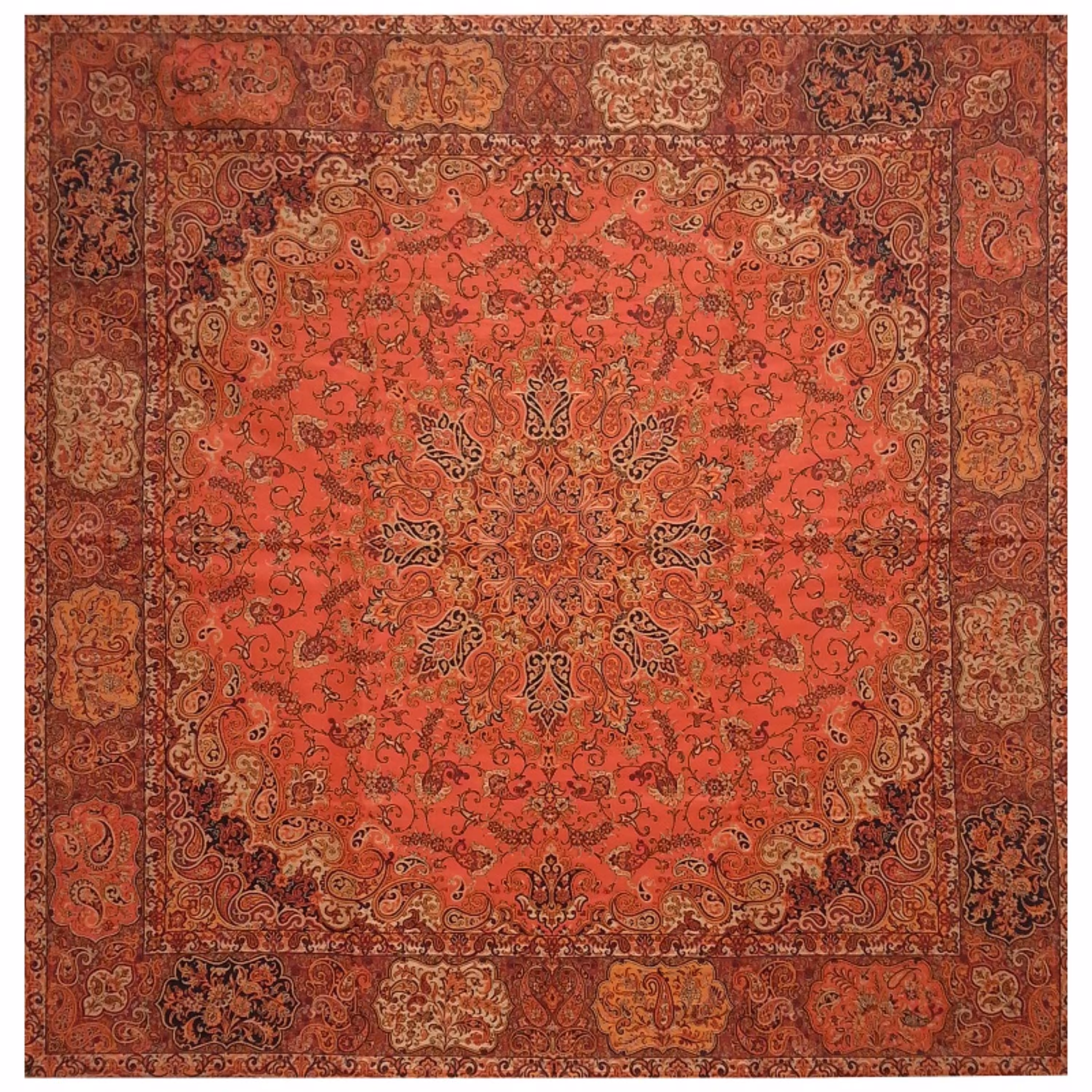 رومیزی ترمه مربع ابریشم کد TRM21 رنگ قرمز  آستر زرشکی