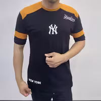 تیشرت مردانه دو رنگ یقه گرد آستین کش مارک NY رنگ مشکی آجری 