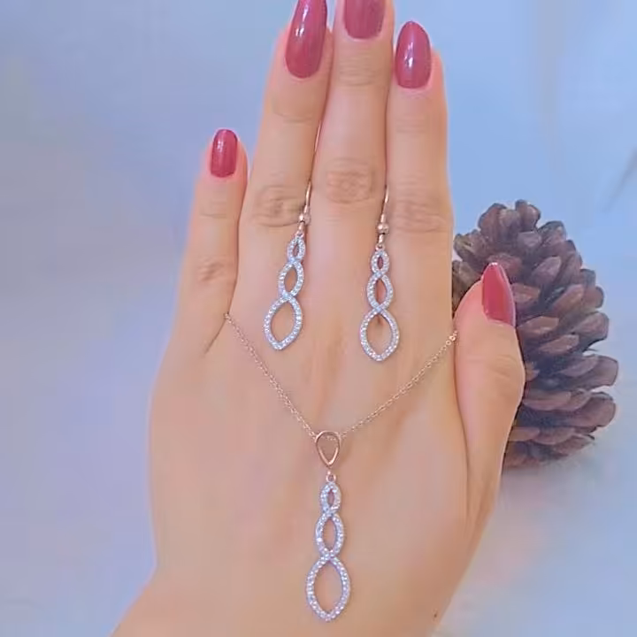 نیم ست نقره ایتالیایی عیار 925با آبکاری طلا سفید زنجیر فلامینگو 45سانتی