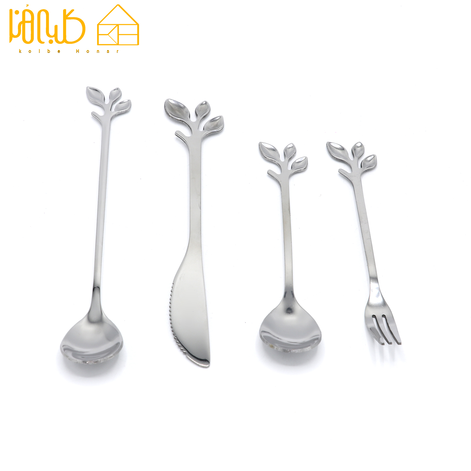 ست قاشق چنگال و کارد برگ نقره ای