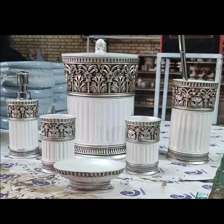 ست سرویس بهداشتی 6 پارچه رزین مدل 9686 رنگ سفید طوسی