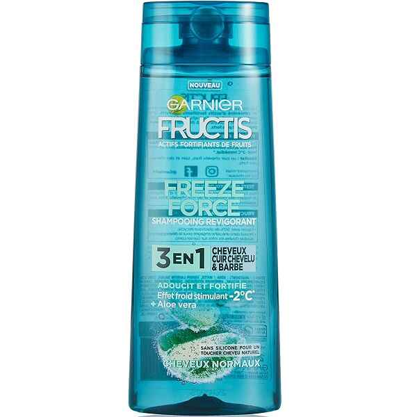 شامپو سر و ریش آلوئه ورا گارنیر GARNIER سری فروکتیز FRUCTIS مدل FREEZE FORCE حجم 250 میل | خنک کننده و ضد ریزش