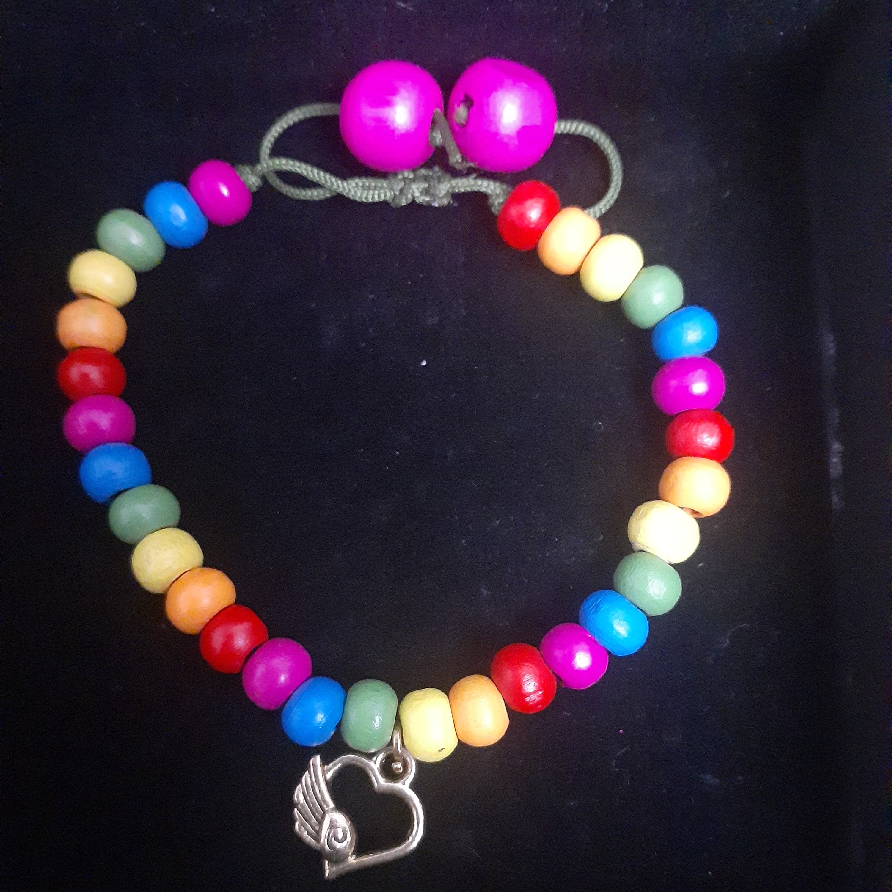 دستبند رنگین کمانی مهره چوبی