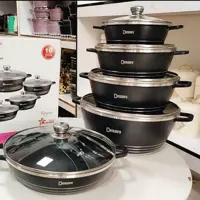 سرویس قابلمه چدن دسینی اصل ده پارچه  جنس تمام گرانیت و حک شده دسینی سایز20242832وتابه28 رنگ فقط مشکی
